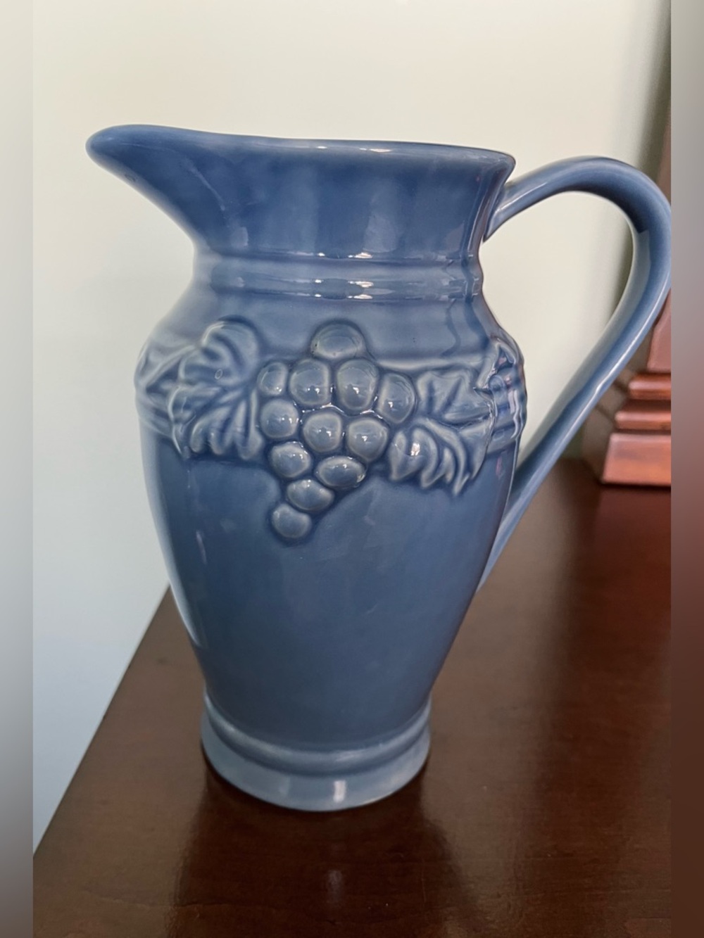 Blue Grape Relief Ceramic Pitcher